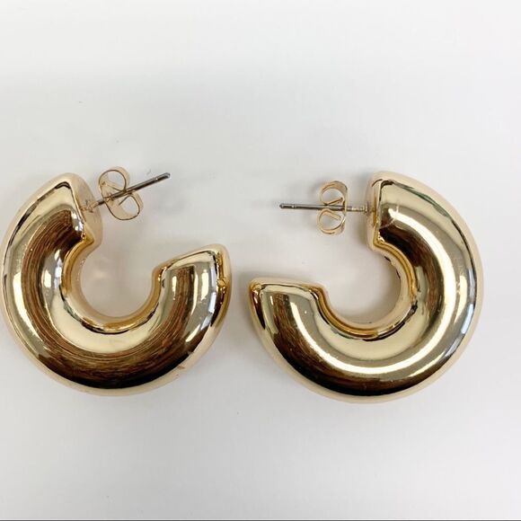 Polished Gold Huggie Statement Earrings - Picture 3 of 5